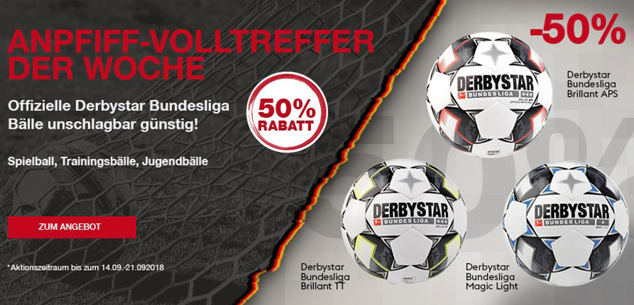 Web-Shop: Derbystar-Bundesligabälle 50% mit Rabatt
